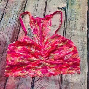 Victoria's Secret PINK Bralette Womens Medium Racerback Lace Bralet Pink Yellow